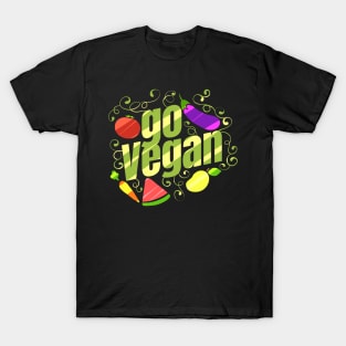 Watermelon, Eggplant, Carrot, Tomato And Pear - Go Vegan T-Shirt